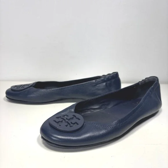 Tory Burch Minnie Reva Travel Leather Ballet Flats Navy Blue Womens Size 9 - Picture 10 of 11